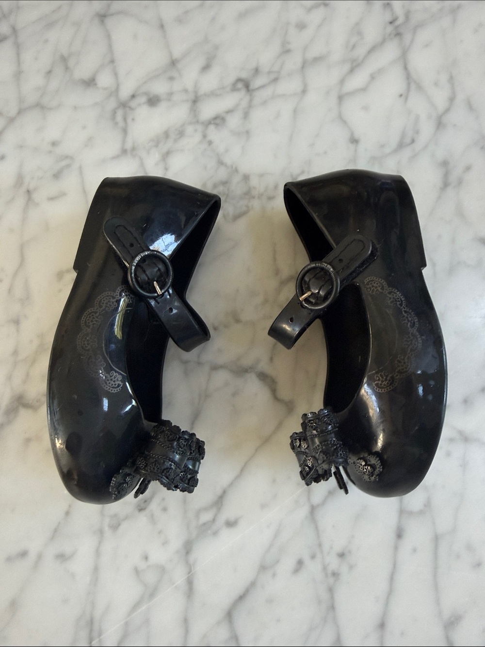 Mini Melissa Black Mary Jane Ballet Flats Bow Detail Sz 7